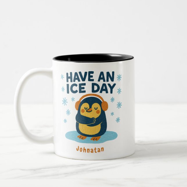 Tasse 2 Couleurs Boug de pingouin confortable personnalisé - "Ayez  (Gauche)