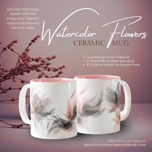 Tasse 2 Couleurs Boug en céramique Fleurs d'aquarelle graciques et 