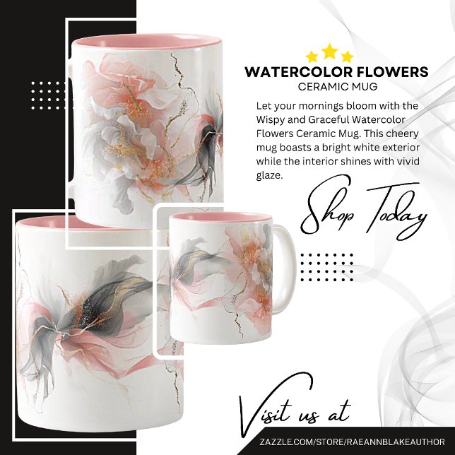 Tasse 2 Couleurs Boug en céramique Fleurs d'aquarelle graciques et  (Créateur téléchargé)
