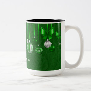 Tasse 2 Couleurs Boug ornements de Noël vert personnalisé