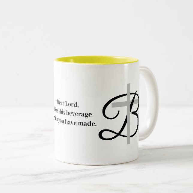 Tasse 2 Couleurs Bouge à boisson personnalisée avec bénédiction rel (Devant droit)