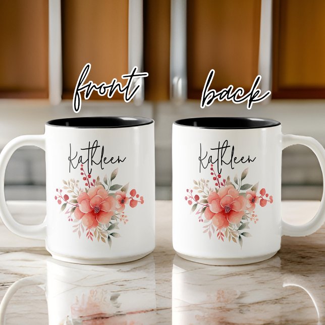 Tasse 2 Couleurs Bouge florale d'aquarelle personnalisée, cadeau po (bridesmaid gift mug, bridesmaid proposal gift, bridal shower mug, bachelorette favor gift, mom gift)