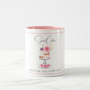 Tasse 2 Couleurs Boulangerie Gâteau rose Elegant Aquarelle