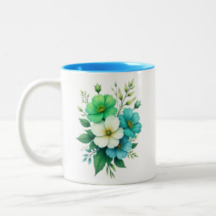 Tasse 2 Couleurs Bouquet de fleurs blanches bleues-57453
