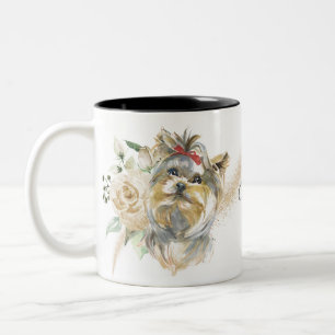 Tasse 2 Couleurs Bouquet de rose blanche Yorkshire Terrier