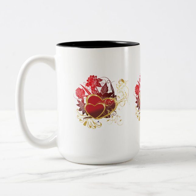 Tasse 2 Couleurs Bouquet Deux Coeurs (Gauche)
