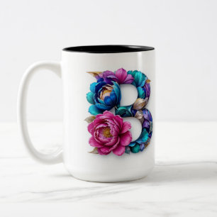 Tasse 2 Couleurs Bouteille à café lettre B fleurie