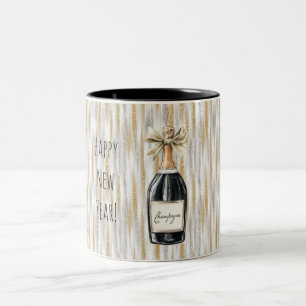 Tasse 2 Couleurs Bouteille de Champagne Rayures Or Argent Nouvel An