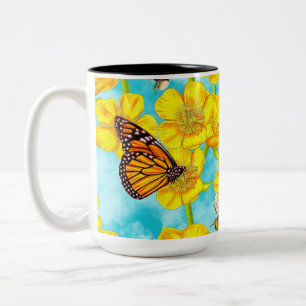 Tasse 2 Couleurs Boutons, abeilles et papillons sur les nuages