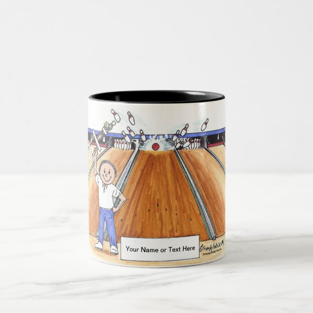Tasse 2 Couleurs Bowling - Dessin masculin par PrintedPerfection.co (Centre)