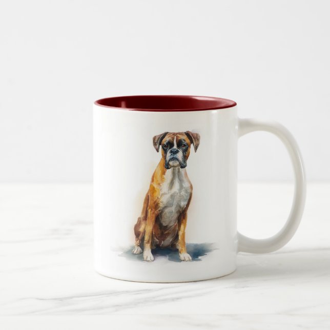 Tasse 2 Couleurs Boxer Dog Watercolor Art (Droit)
