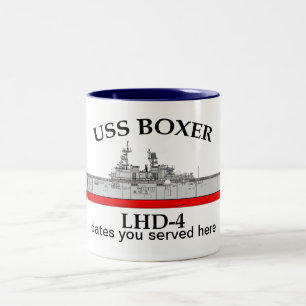 Tasse 2 Couleurs Boxer USS, LHD4, dates personnalisables servies