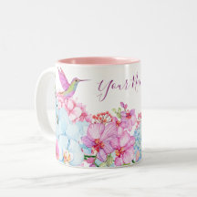 Branche florale bleu rose avec oiseau