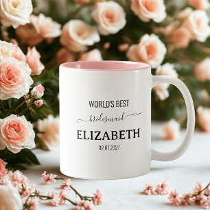 Tasse 2 Couleurs Bridesmaid noir minimaliste script bachelorette T