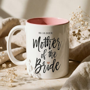 Tasse 2 Couleurs Brosse moderne Script Rose Coeur Mère de la mariée