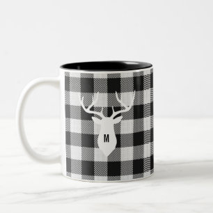 Tasse 2 Couleurs Buffle noir rustique Chèque Cerf Monogramme
