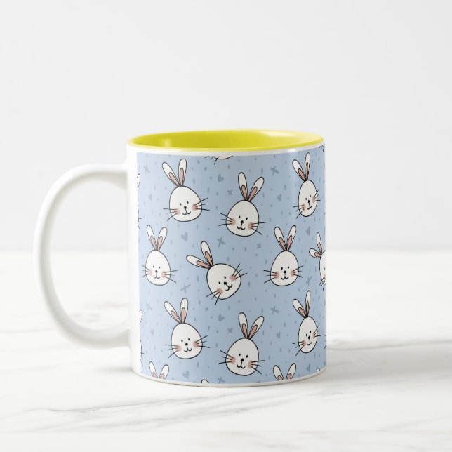 Tasse 2 Couleurs Bunnies Pâques blancs sur bleu clair (Gauche)