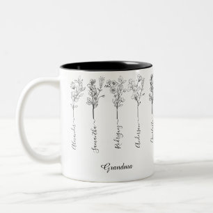 Tasse 2 Couleurs Cadeau de fleurs grand-mère avec 5 petits noms per