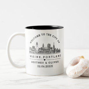 Tasse 2 Couleurs Cadeau de mariage personnalisé avec la skyline de