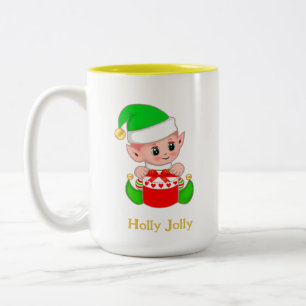 Tasse 2 Couleurs Cadeau de Noël de lutin vert mignon