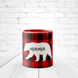Tasse 2 Couleurs Cadeau moderne Rouge Plaid Et Blanc Mama Ours