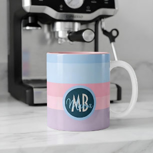 Tasse 2 Couleurs Cadeau personnalisé avec des rayures roses pastel