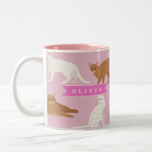 Tasse 2 Couleurs Cadeau Personnalisé Motif de Chat Rose Mignon pour