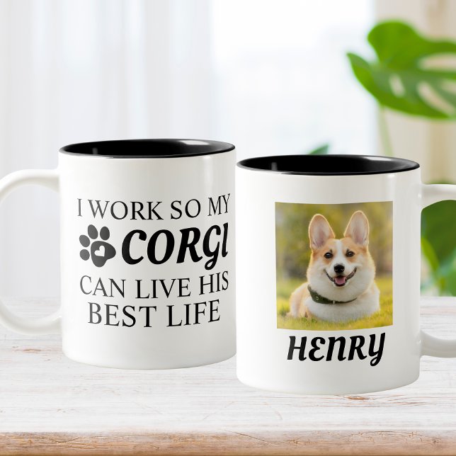 Tasse 2 Couleurs Cadeau photo Corgi personnalisé pour Amoureux de l (Funny personalized dog photo and name mug)