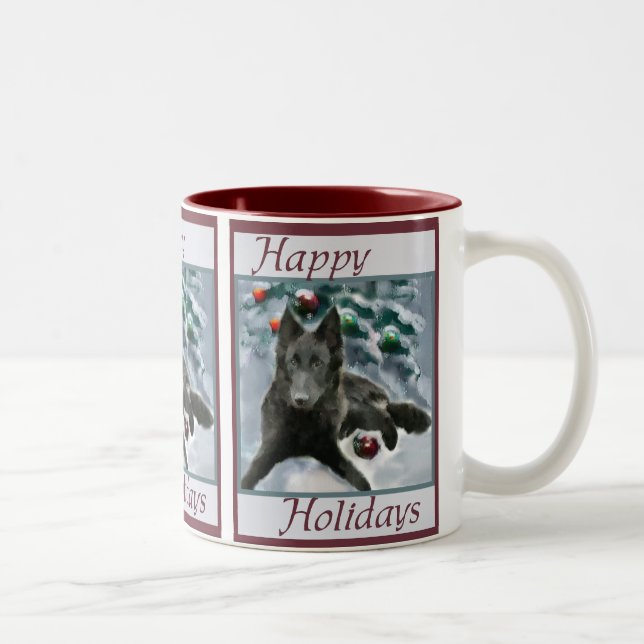 Tasse 2 Couleurs Cadeaux de Noël Sheepdog belge (Droit)