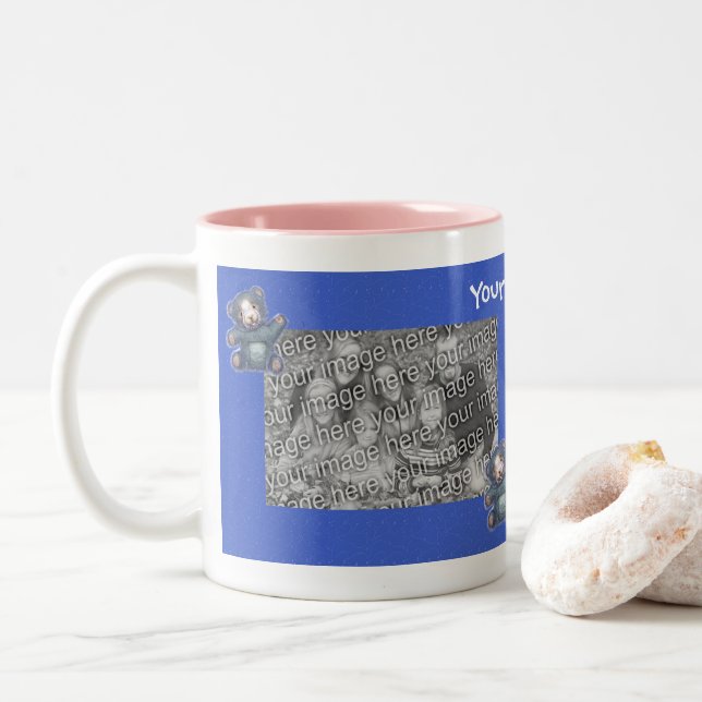Tasse 2 Couleurs Cadre d'ours bleu Teddy Cute Photo personnalisée (Avec donut)