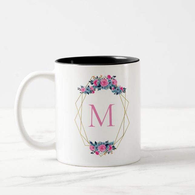 Tasse 2 Couleurs Cadre floral personnalisé (Gauche)