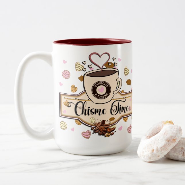 Tasse 2 Couleurs Cafecito et Chisme style mexicain (Avec donut)