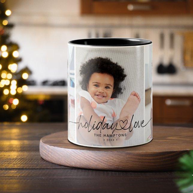 Tasse 2 Couleurs Calligraphie Holiday Love 3 Photos (Calligraphy Holiday Love 3 Photos Two-Tone Coffee Mug)