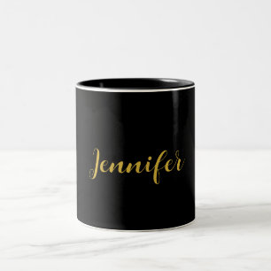Tasse 2 Couleurs Calligraphie minimaliste moderne Nom Black Gold