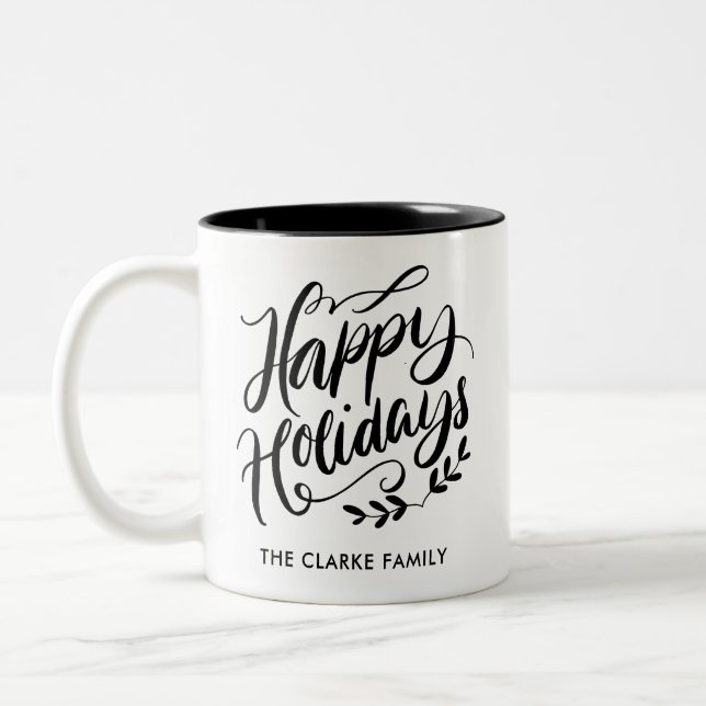 Tasse 2 Couleurs Calligraphie noir et blanc Joyeuses fêtes (Gauche)