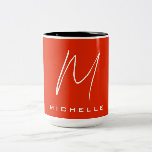 Tasse 2 Couleurs Calligraphie stylisé blanc rouge monogramme votre