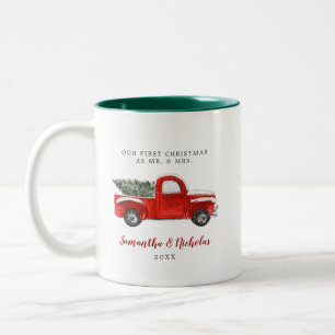 Tasse 2 Couleurs Camion de Ferme Rouge Vintage   Premier Noël M. et