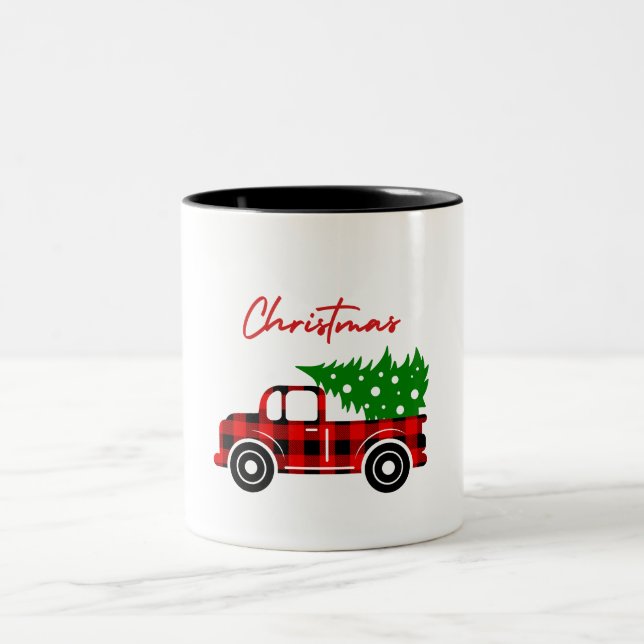 Tasse 2 Couleurs Camion Noël, maquettes Rouge Noir Vert (Centre)