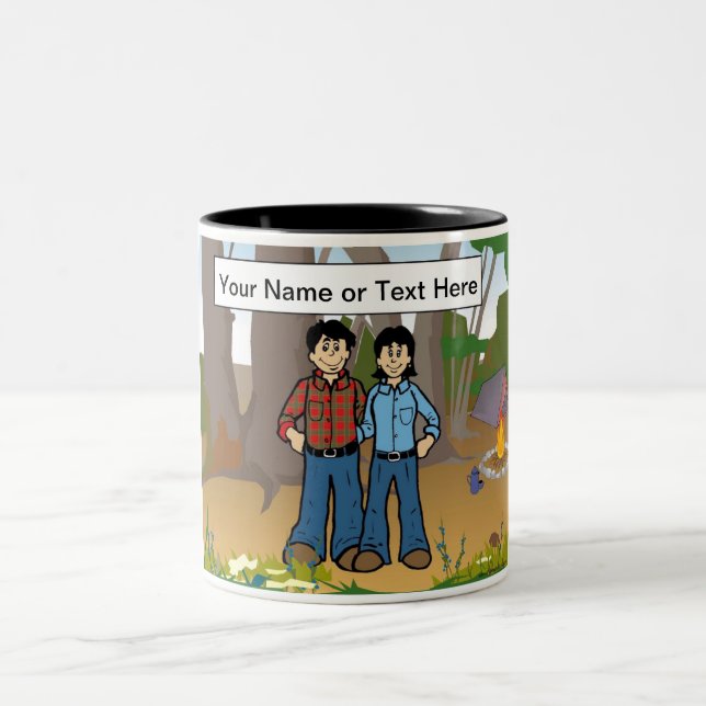 Tasse 2 Couleurs Camping personnalisé - Dessin en deux (Centre)