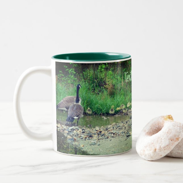 Tasse 2 Couleurs Canada Oies Maman Papa Bébés Nature Personnalisée (Avec donut)
