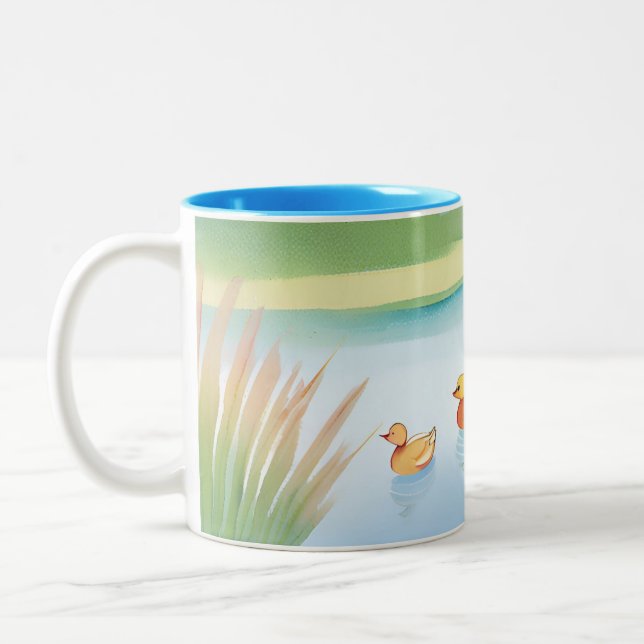Tasse 2 Couleurs Canards bébés pastel dans un étang (Gauche)