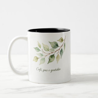 Tasse 2 Couleurs Caneca Frase Café paz Gratidão – Aquarela Folhas