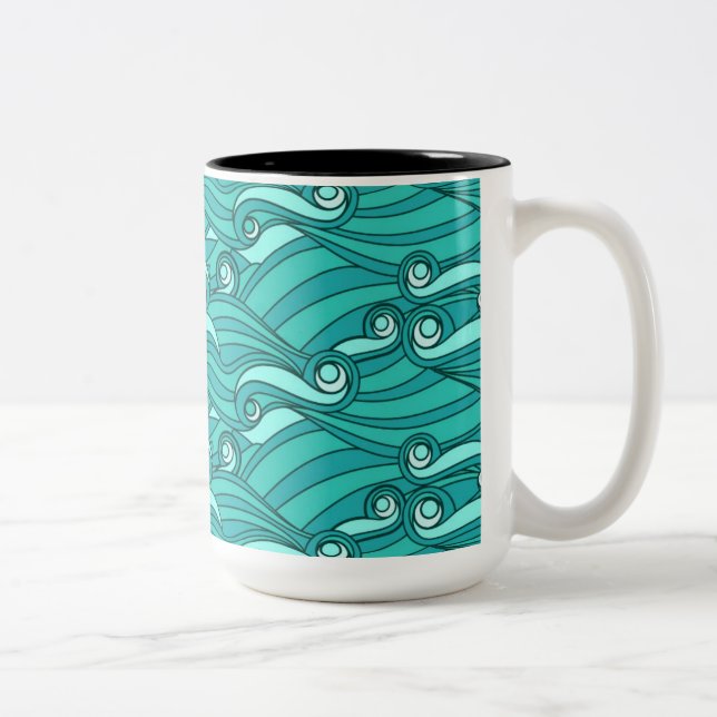 Tasse 2 Couleurs Caniche bleu rétro surf art (Droit)