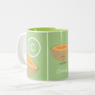 Tasse 2 Couleurs Cantaloupe souriant Monogramme Nom alimentaire