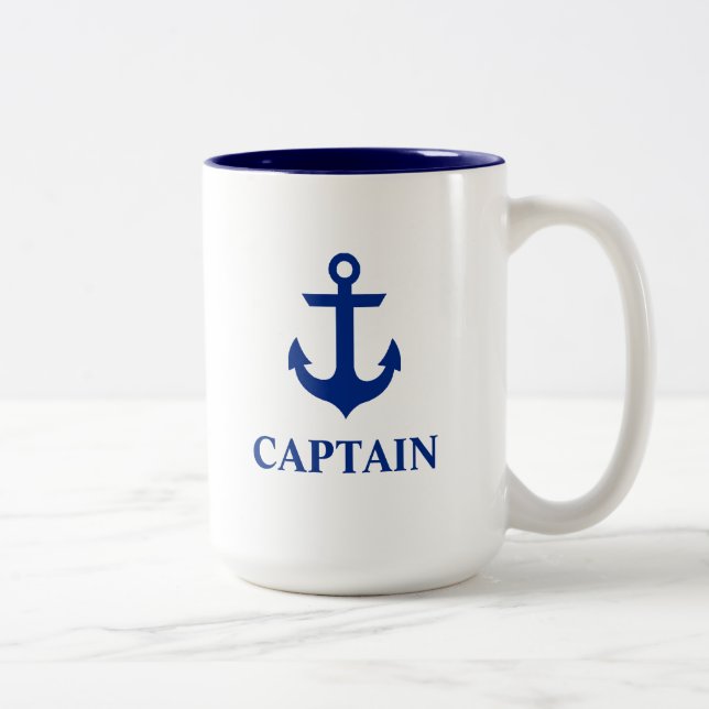 Tasse 2 Couleurs Capitaine nautique Ancre grande (Droit)