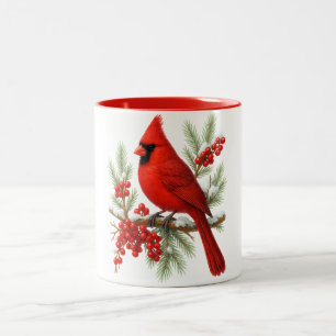 Tasse 2 Couleurs Cardinal rouge de collection   Oiseau classique de