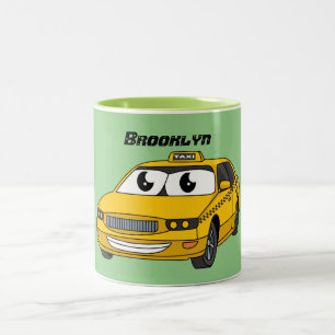 Tasse 2 Couleurs Caricature amusante de taxi jaune mignon