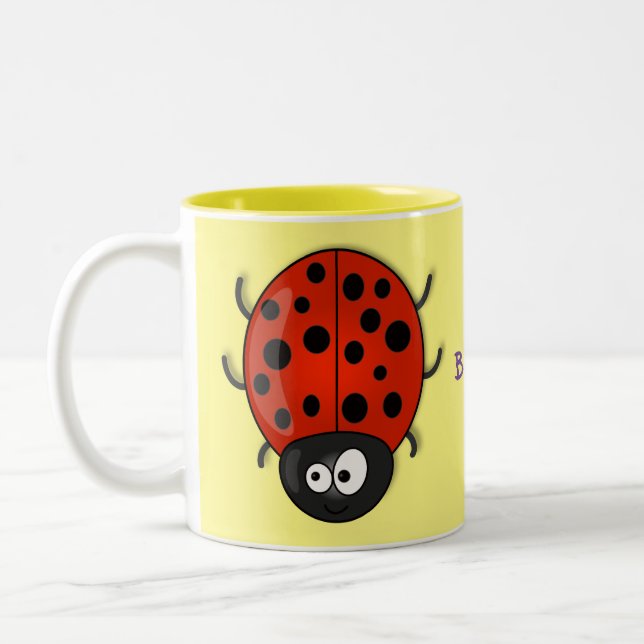 Tasse 2 Couleurs Caricature de coccinelle rouge joyeux (Gauche)
