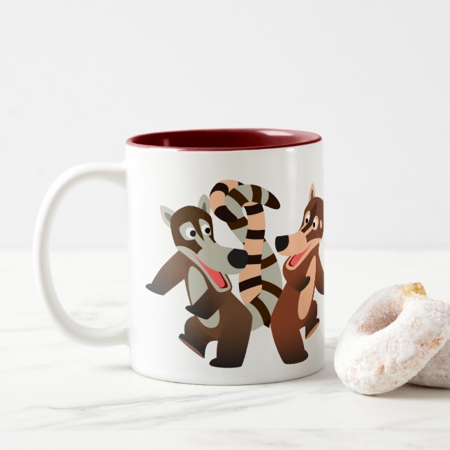 Tasse 2 Couleurs Caricature de danse mignonne Coatimundis (Avec donut)