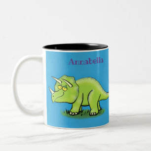 Tasse 2 Couleurs Caricature de dinosaure de triceratops vert mignon